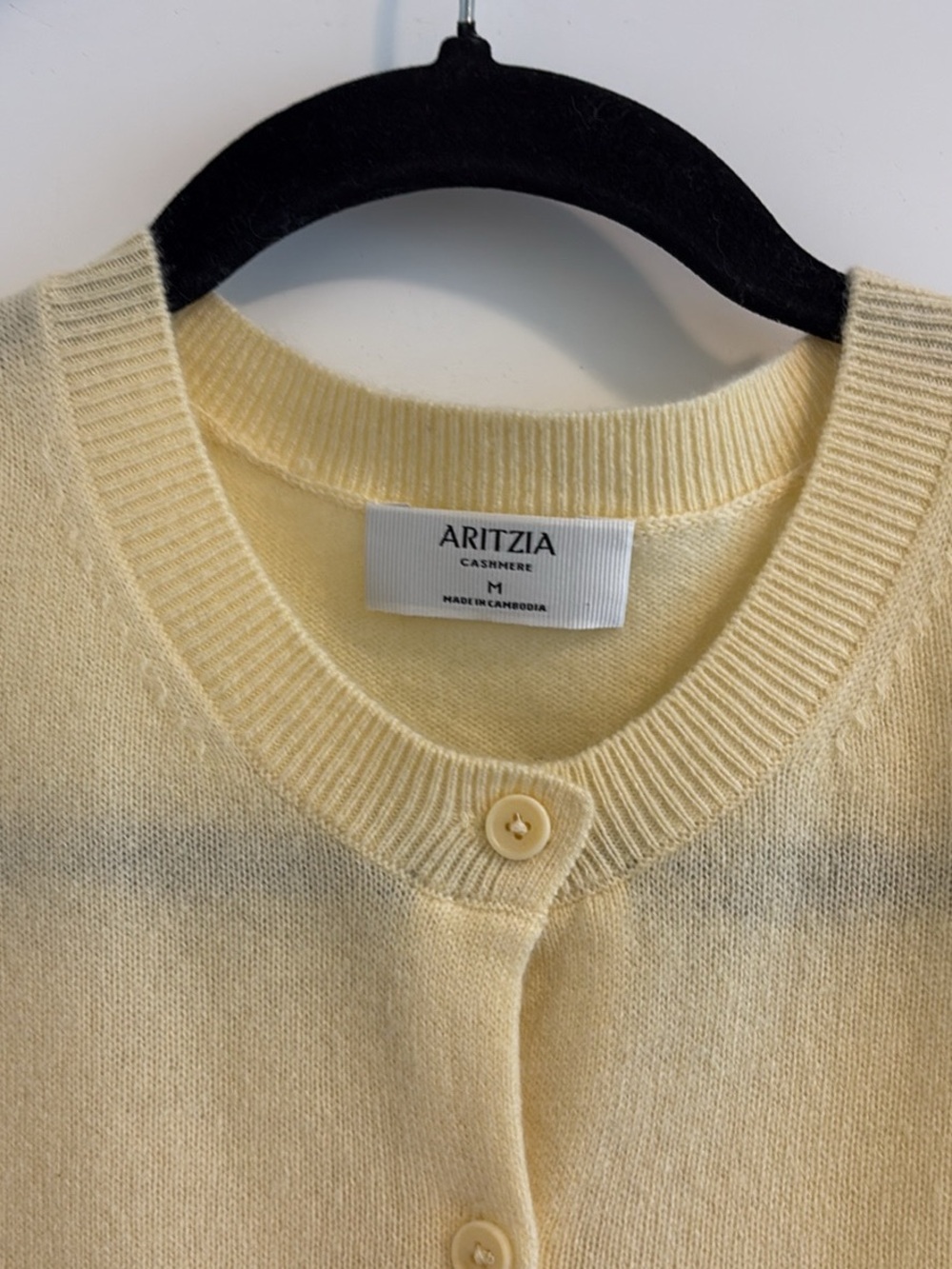 Aritzia Light Yellow Button-Front Crewneck Cardigan - Picture 2 of 3